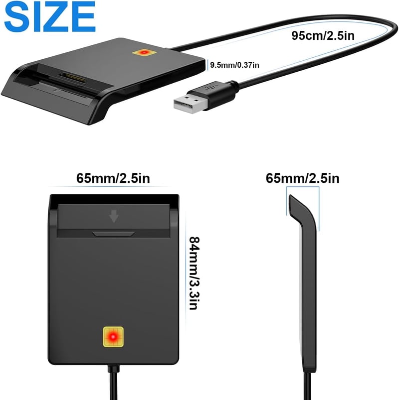 Rocketek USB Kártyaolvasó - Személyi Igazolvány, CAC, SIM Kártya Kompatibilis - PC/SC Smart Card Reader Windows, Mac, Linux Rendszerekhez - 