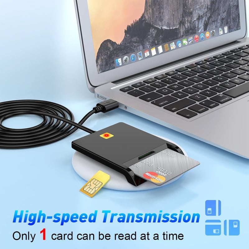 Rocketek USB Kártyaolvasó - Személyi Igazolvány, CAC, SIM Kártya Kompatibilis - PC/SC Smart Card Reader Windows, Mac, Linux Rendszerekhez - 