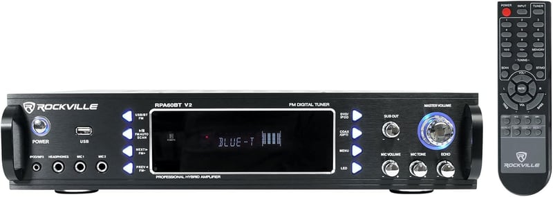 Rockville RPA60BT V2 1000W 2 csatornás erősítő mixer Bluetooth USB karaoke DJ