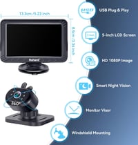 Rohent 5" HD 1080P autós bébikamera éjjellátóval, USB-s, elöl-hátul nézhető 2