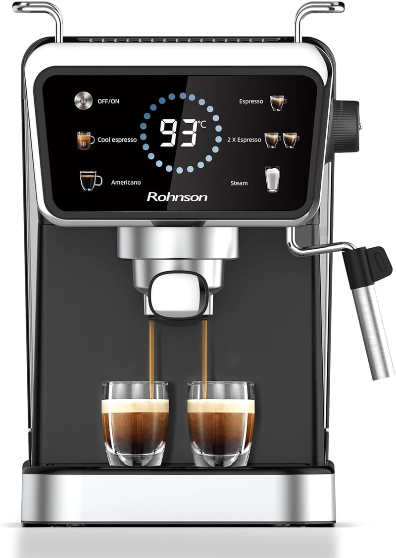 Rohnson 20 bar kávéfőző 1350W, 1,5L tartály, forró és hideg funkcióval, tejhabosító