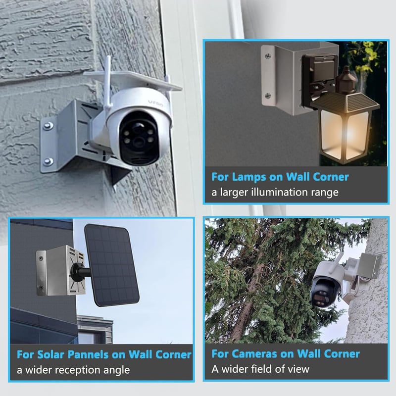 Suport universal de montare pe colț ROKOLOOM din oțel inoxidabil pentru camere eufy SoloCam S340 și Tapo, CCTV, lămpi de perete și de scenă cu LED, panouri solare
