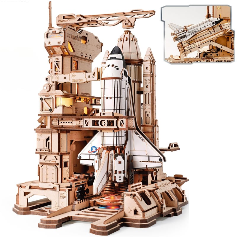 3D drevené puzzle ROKR pre dospelých – Vesmírny raketoplán LKA02, darček STEM pre mužov