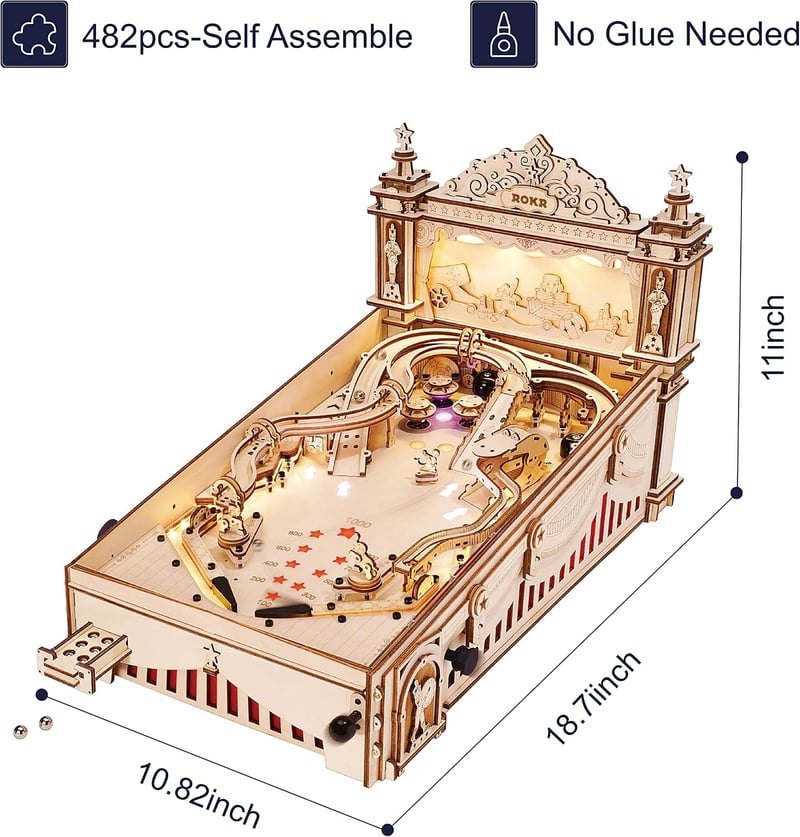 ROKR Fa Flipper Játék 3D Puzzle Felnőtt Pinball Asztal Ajándék