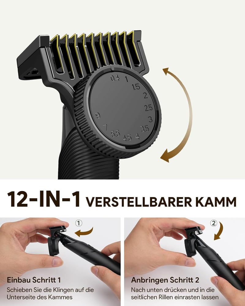 Roleader Elektromos Borotva Szakáll és Testszőr Trimmer USB-C Vezeték Nélküli