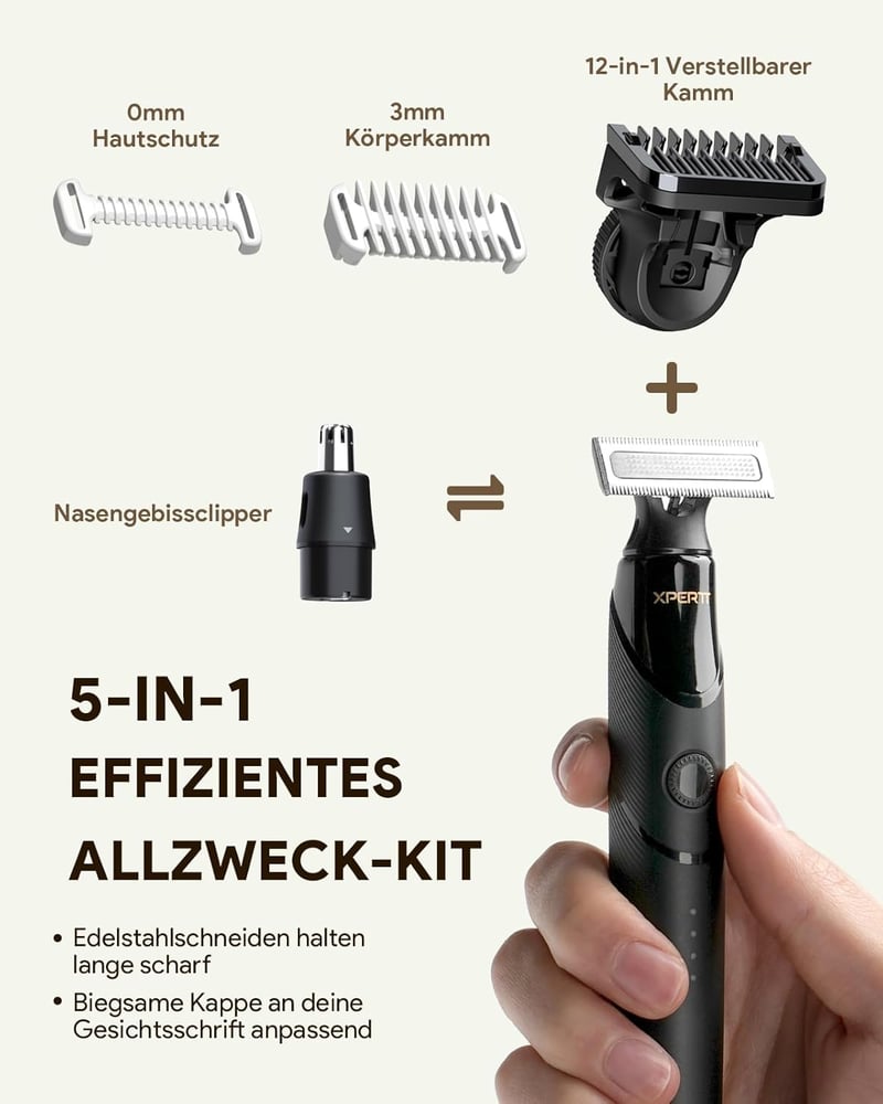 Roleader Elektromos Borotva Szakáll és Testszőr Trimmer USB-C Vezeték Nélküli