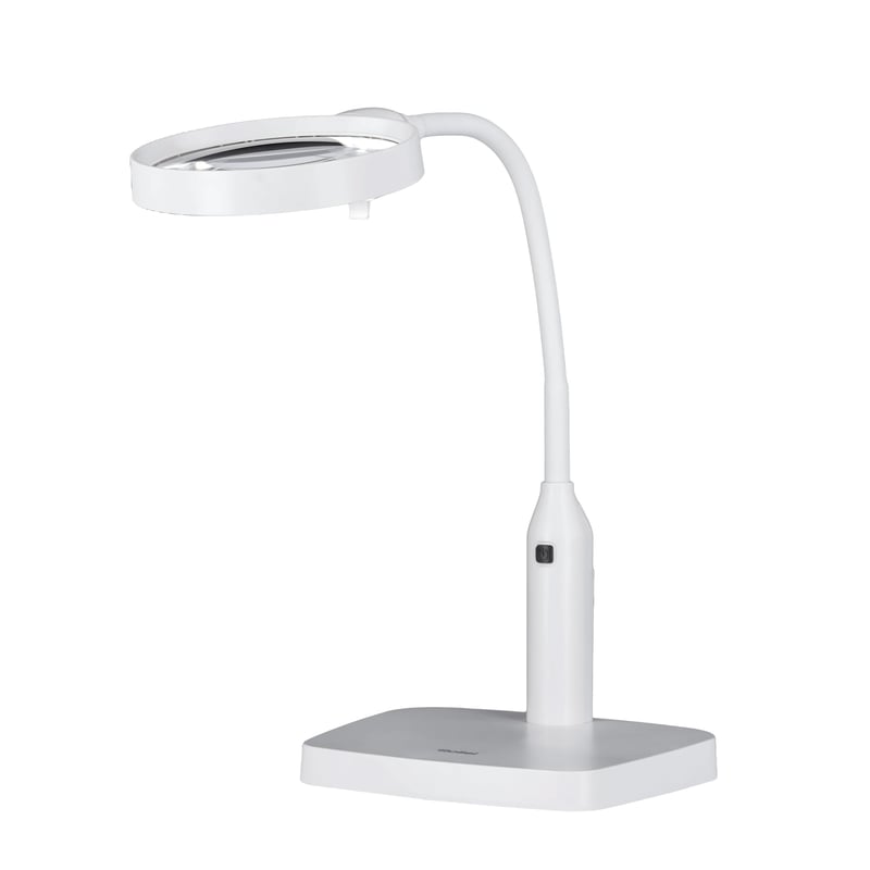 Stolná lupa Rollei s LED osvetlením, zväčšenie 1,8x a 3,3x, 6 LED diód s nastaviteľným jasom, ohybné rameno, stojan a svorka, napájanie z batérií alebo zo siete.