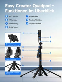 Trepied pentru Smartphone Rollei Easy Creator cu Urmărire Automată și Selfie Stick 9