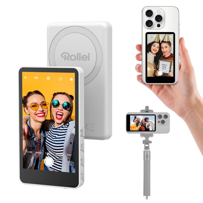 Rollei Easy Creator Selfie Monitor – Magnetický zadný displej pre smartfóny, kompatibilný s iPhone a Android, pre TikTok, YouTube, vlogovanie, biela