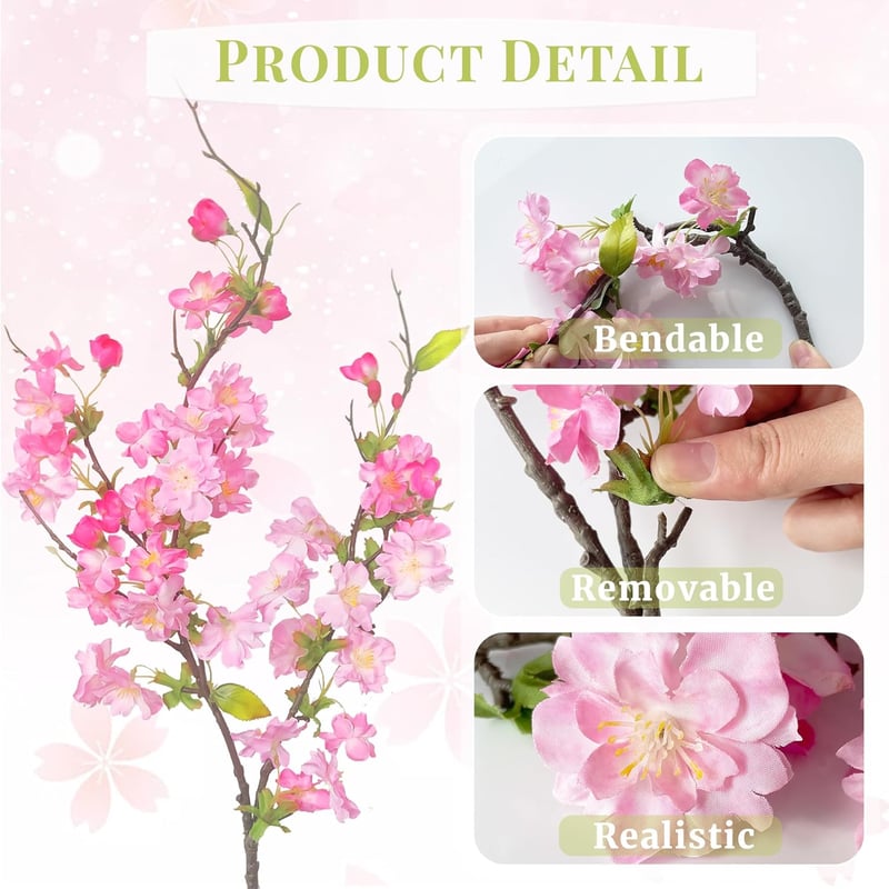 ROLLWAY 3 db Tavaszi Cseresznyevirág Ág 80cm Mesterséges Sakura Dekoráció