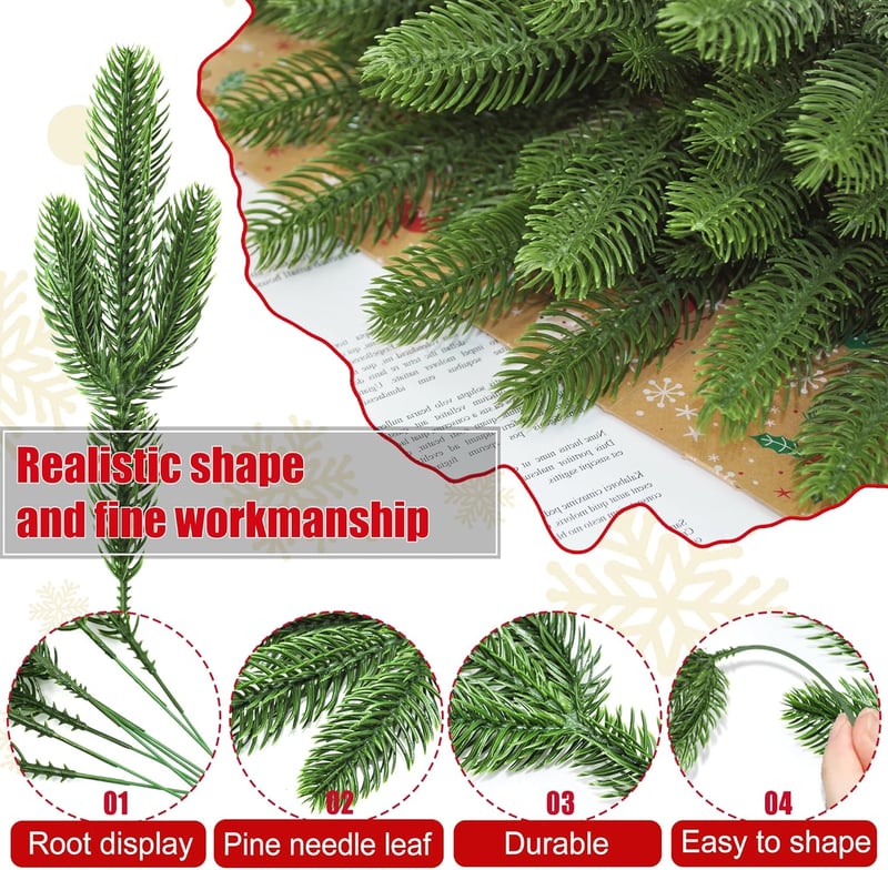 ROLLWAY 50 db Műfenyő Ág 26x10 cm Karácsonyi Dekoráció DIY Adventi Koszorú