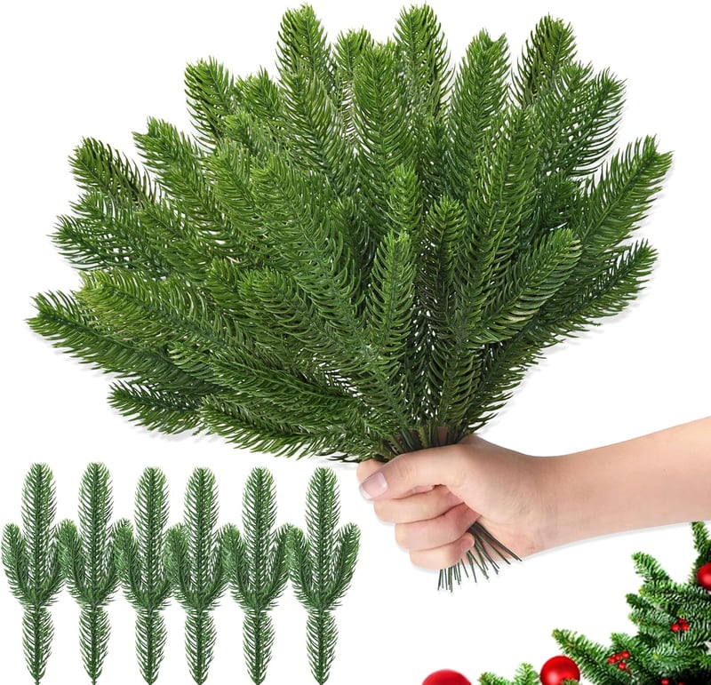 ROLLWAY 50 db Műfenyő Ág 26x10 cm Karácsonyi Dekoráció DIY Adventi Koszorú