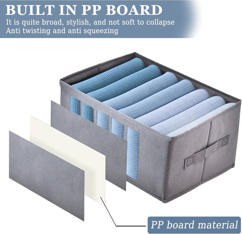 ROLLWAY 6 db-os Ruhásszekrény Rendszerező, Strapabíró PP Lappal, Összerakható Tárolódoboz Szett Nadrágokhoz, Pólókhoz, Ingekhez, 35x24x17 cm