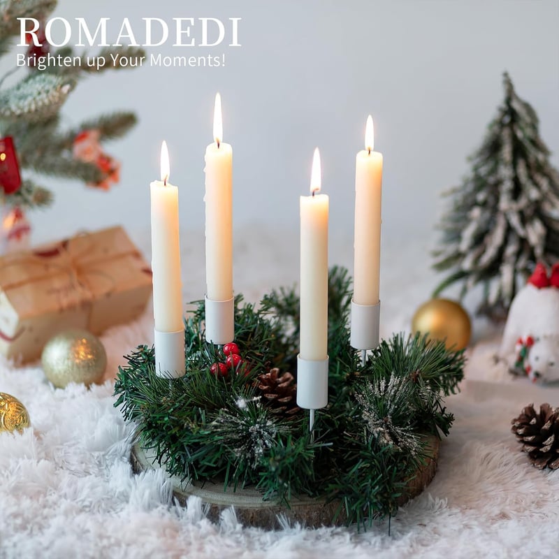 Romadedi adventi koszorú gyertyatartó szett 4 db fehér gyertyatartóval
