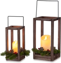 Romadedi Fa Karácsonyi Lámpa Szett 2db 24/30cm LED Gyertyával és Koszorúval 1