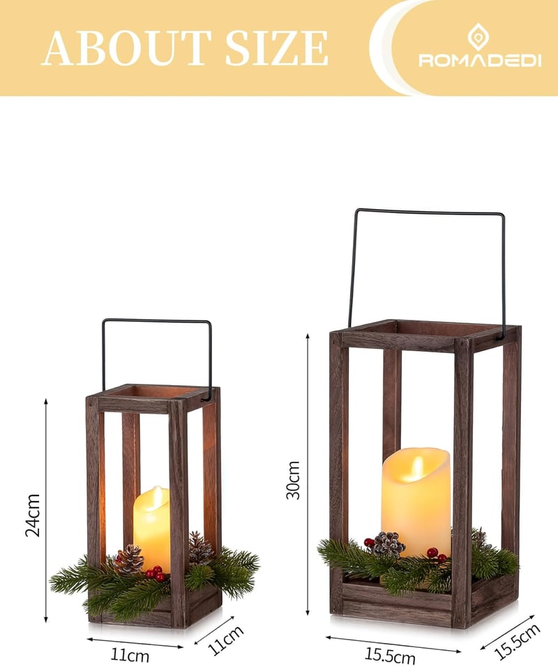Romadedi Fa Karácsonyi Lámpa Szett 2db 24/30cm LED Gyertyával és Koszorúval