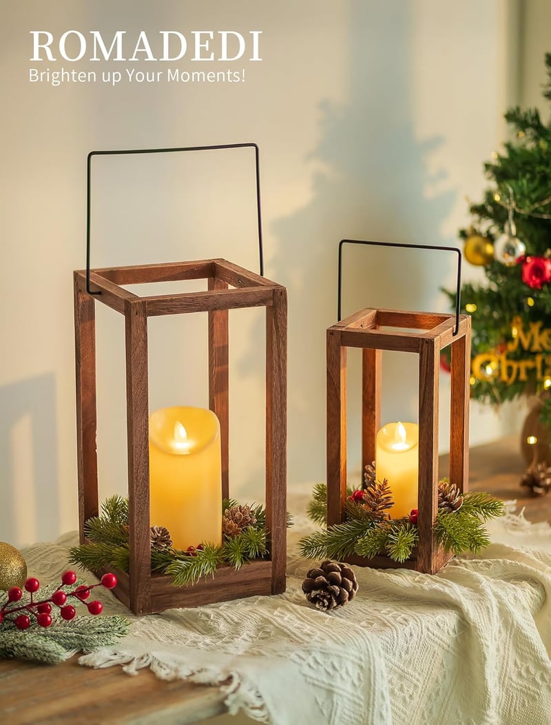 Romadedi Fa Karácsonyi Lámpa Szett 2db 24/30cm LED Gyertyával és Koszorúval