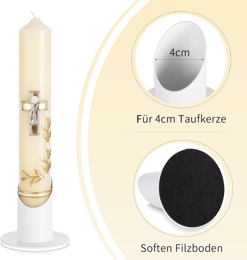 Romadedi fém gyertyatartó keresztelő kommunió fehér 4 cm - 4cm, White
