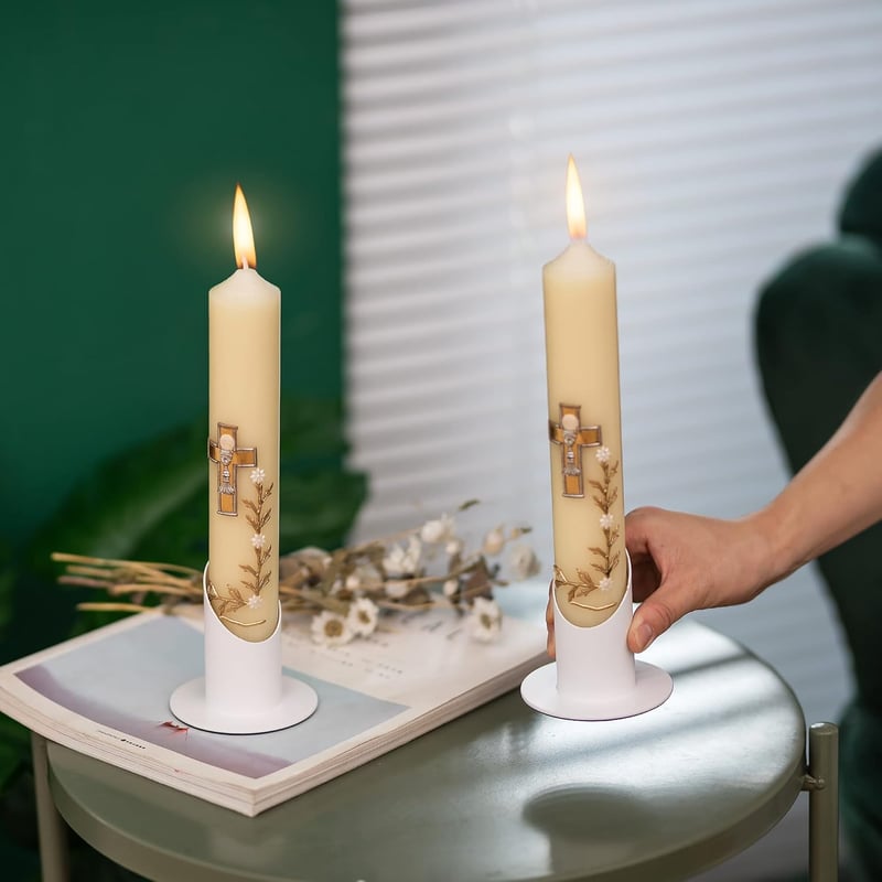 Romadedi fém gyertyatartó keresztelő kommunió fehér 4 cm - 4cm, White