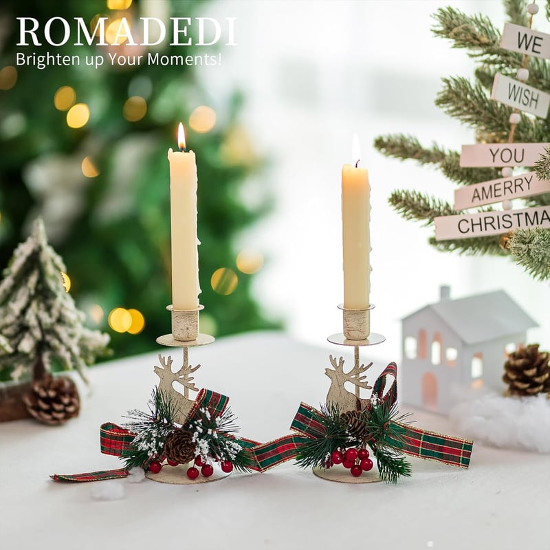 Romadedi Vintage Rénszarvas Gyertyatartó Szett - 4 db Fehér Fém Adventi Asztaldísz Karácsonyi Dekoráció Rusztikus Vidéki Stílusban