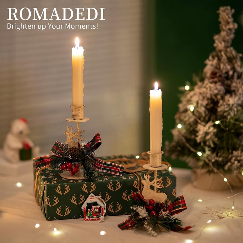 Romadedi Vintage Rénszarvas Gyertyatartó Szett - 4 db Fehér Fém Adventi Asztaldísz Karácsonyi Dekoráció Rusztikus Vidéki Stílusban