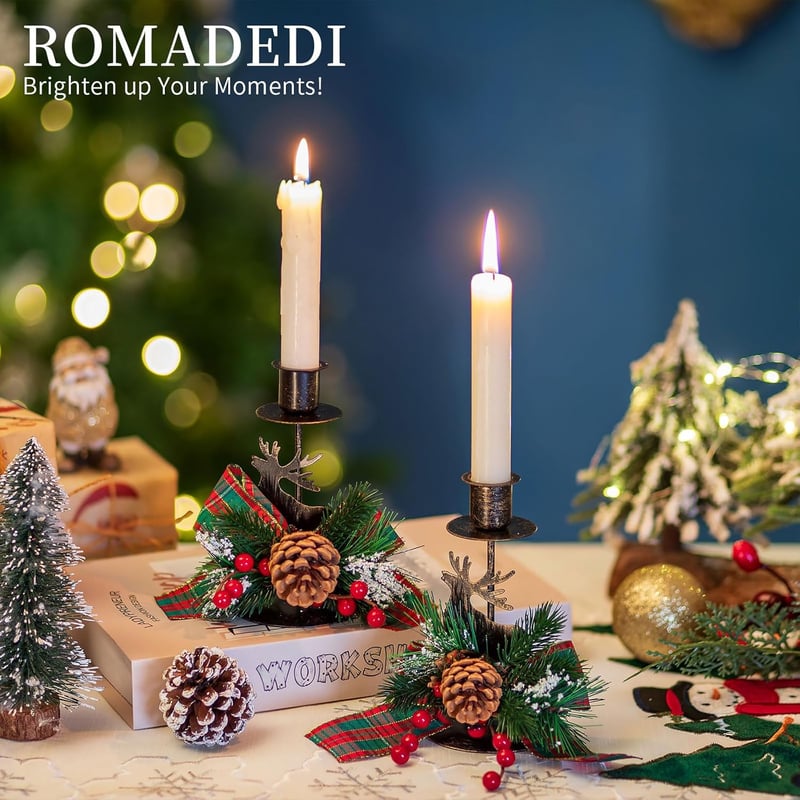 Romadedi Vintage Rénszarvas Gyertyatartó Szett - 4 db Fekete Fém Karácsonyi Asztali Dekoráció Kúpgyertyákhoz, Rusztikus Lakberendezési Kiegé