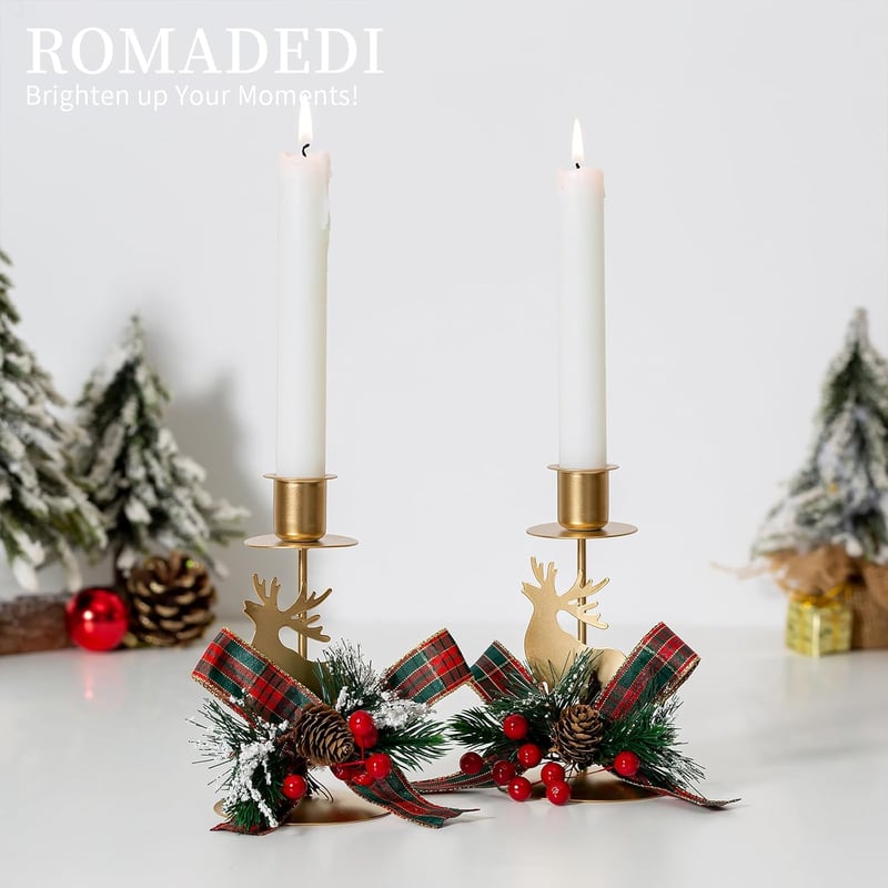 Romadedi Vintage Szarvas Gyertyatartó Szett - 4 db Arany Fém Adventi Asztaldísz Rusztikus Stílusban, Karácsonyi Dekoráció és Ajándék