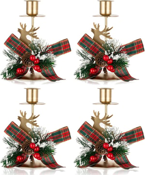 Romadedi Vintage Set svijećnjaka s jelenima - 4 komada zlatni metalni adventski ukras za stol u rustikalnom stilu, božićna dekoracija i poklon