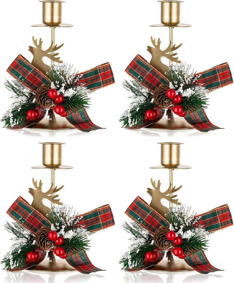 Romadedi Vintage Szarvas Gyertyatartó Szett - 4 db Arany Fém Adventi Asztaldísz Rusztikus Stílusban, Karácsonyi Dekoráció és Ajándék