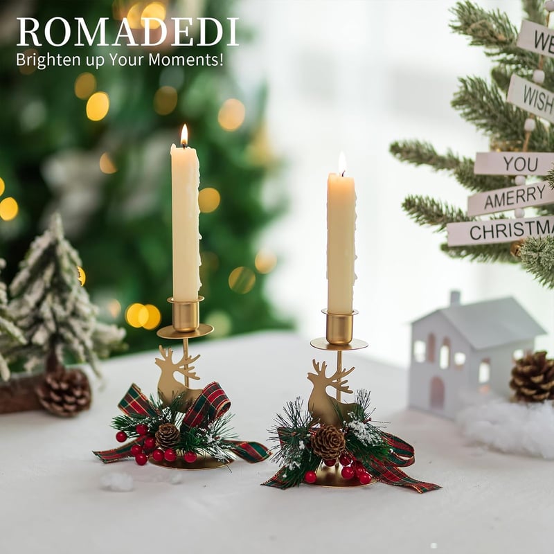 Romadedi Vintage Szarvas Gyertyatartó Szett - 4 db Arany Fém Adventi Asztaldísz Rusztikus Stílusban, Karácsonyi Dekoráció és Ajándék