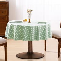 Okrúhly PVC obrus Romanstile so vzorom zelených bodiek, 140 cm, vodoodolný, vhodný do exteriéru, na záhradu, terasu alebo balkón, ľahko čistiteľný utierkou 7