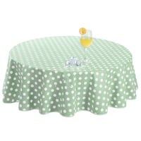 Okrúhly PVC obrus Romanstile so vzorom zelených bodiek, 140 cm, vodoodolný, vhodný do exteriéru, na záhradu, terasu alebo balkón, ľahko čistiteľný utierkou 1