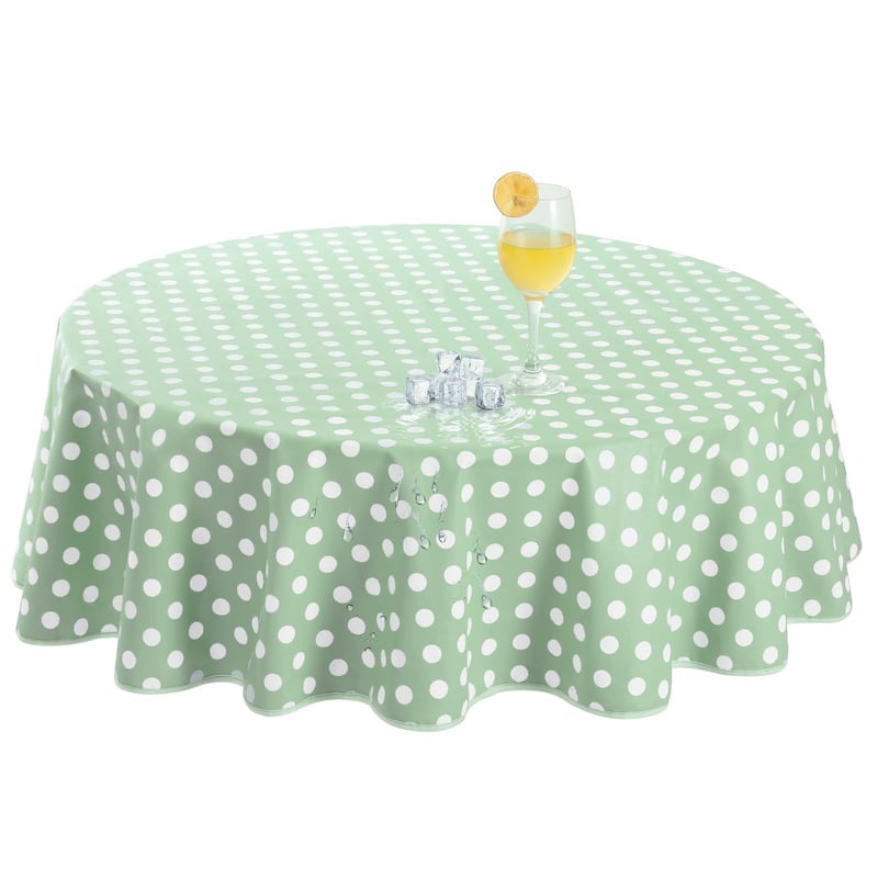 Okrúhly PVC obrus Romanstile so vzorom zelených bodiek, 140 cm, vodoodolný, vhodný do exteriéru, na záhradu, terasu alebo balkón, ľahko čistiteľný utierkou