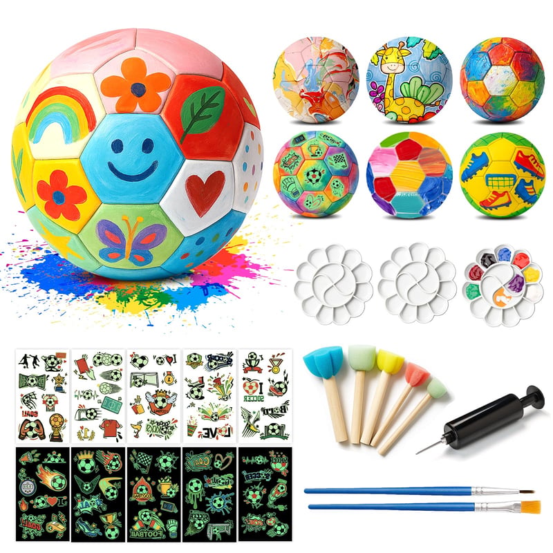 Set Creativ de Fotbal Ronronner pentru Copii – Set DIY de Pictură cu Pigmenți și Autocolante – Set de 6 Mingi de Fotbal pentru Băieți și Fete cu Vârste între 3 și 10 Ani