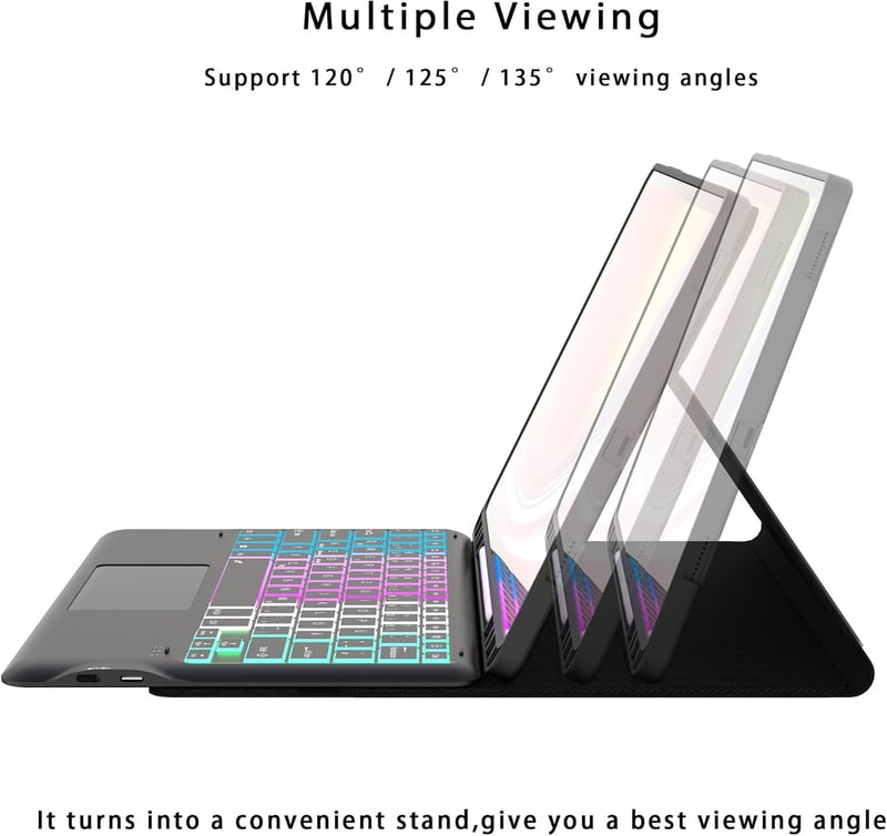 ROOFEI Galaxy Tab S9 FE+/S9+/S10+ Billentyűzetes Tok QWERTZ RGB Világítással