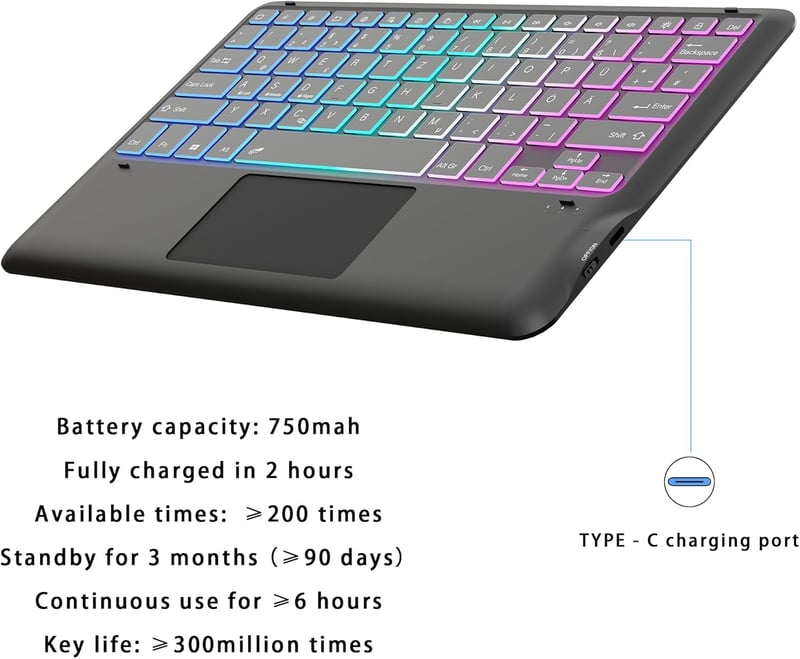 ROOFEI Galaxy Tab S9 FE+/S9+/S10+ Billentyűzetes Tok QWERTZ RGB Világítással