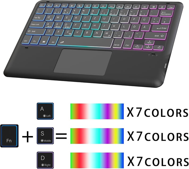 ROOFEI Galaxy Tab S9 FE+/S9+/S10+ Billentyűzetes Tok QWERTZ RGB Világítással