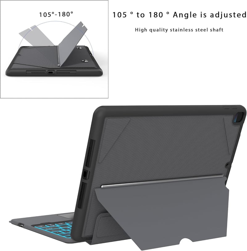 ROOFEI iPad 10.2 Billentyűzet Tok Német QWERTZ Touchpad Világítás Állvánnyal