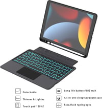 ROOFEI iPad 10.2 Billentyűzet Tok Német QWERTZ Touchpad Világítás Állvánnyal 3