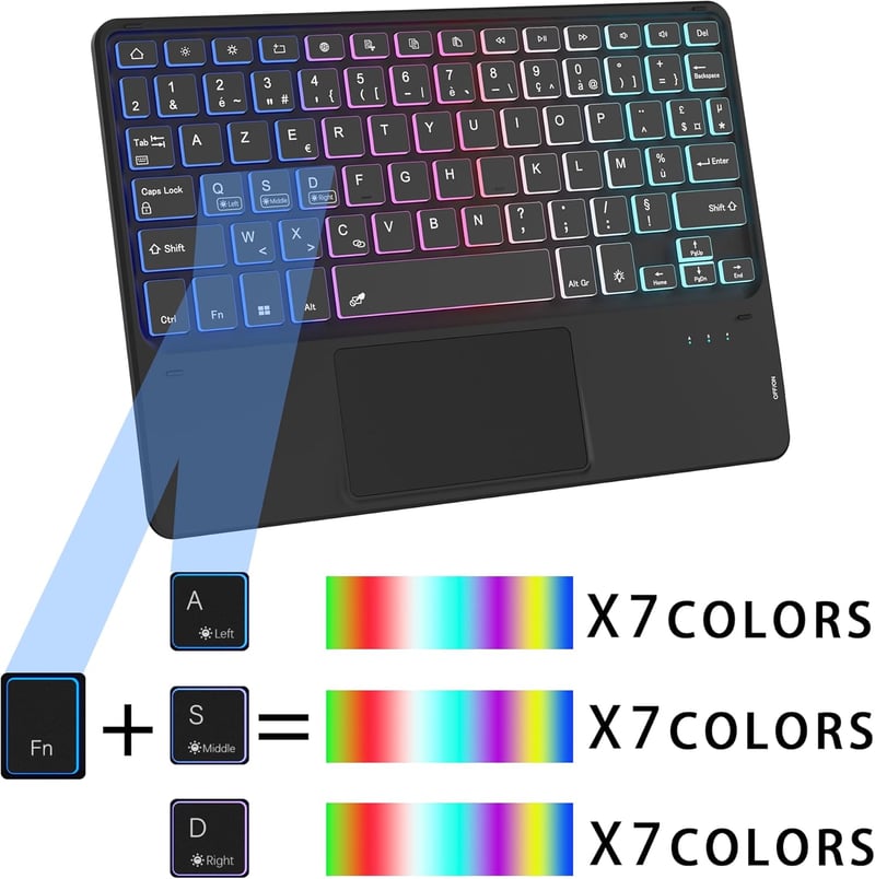 ROOFEI Lenovo Tab M11 2024 Billentyűzetes Tok 7 Szín LED Világítás QWERTZ Német Billentyűzet Trackpad Tolltartó TB330 TB331
