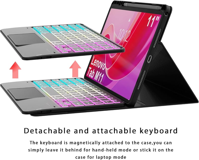 ROOFEI Lenovo Tab M11 2024 Billentyűzetes Tok 7 Szín LED Világítás QWERTZ Német Billentyűzet Trackpad Tolltartó TB330 TB331