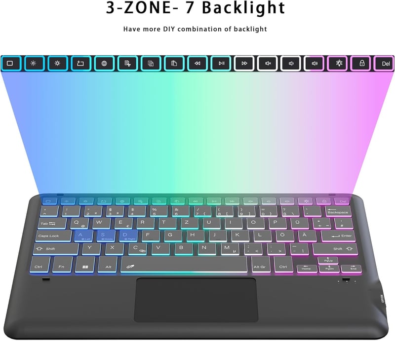 ROOFEI Lenovo Tab P12 12.7" tok billentyűzettel, RGB világítás, trackpad és tolltartó