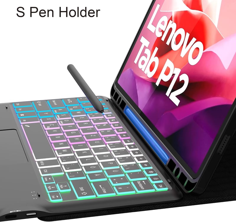 ROOFEI Lenovo Tab P12 12.7" tok billentyűzettel, RGB világítás, trackpad és tolltartó