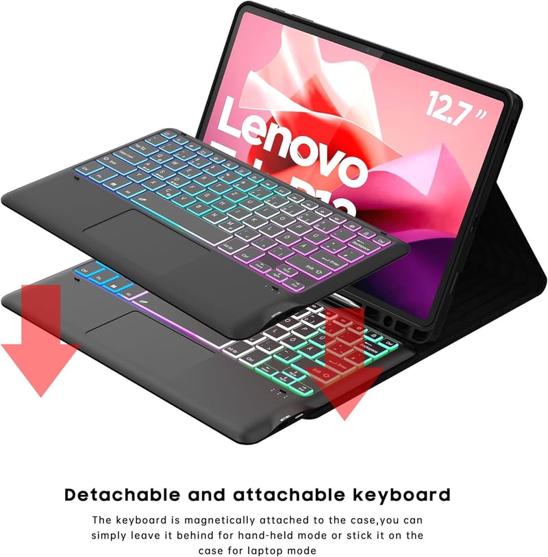 ROOFEI Lenovo Tab P12 12.7" tok billentyűzettel, RGB világítás, trackpad és tolltartó