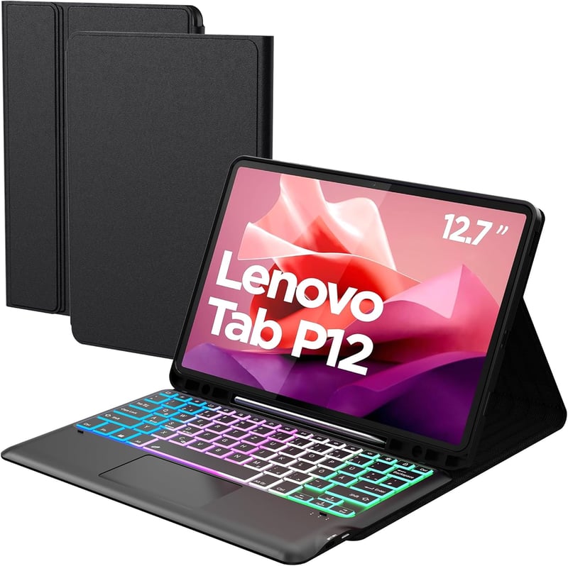 ROOFEI Lenovo Tab P12 12.7" tok billentyűzettel, RGB világítás, trackpad és tolltartó