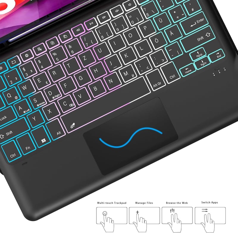 ROOFEI Lenovo Tab P12 12.7" tok billentyűzettel, RGB világítás, trackpad és tolltartó