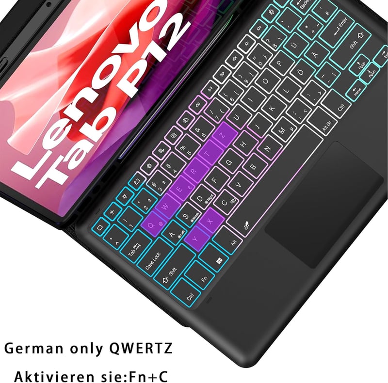 ROOFEI Lenovo Tab P12 12.7" tok billentyűzettel, RGB világítás, trackpad és tolltartó