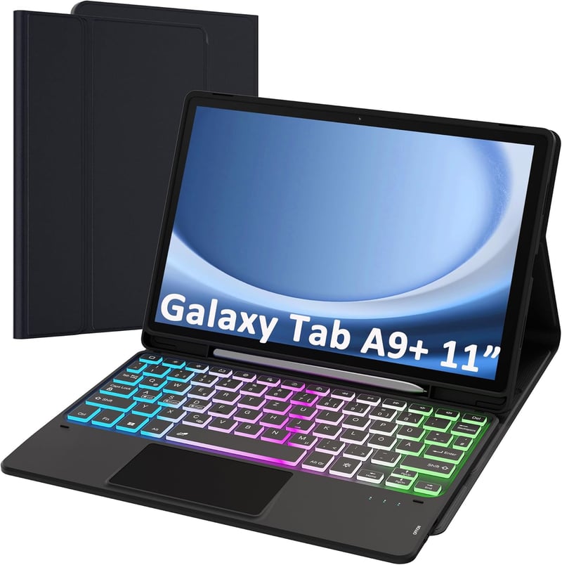 ROOFEI Samsung Galaxy Tab A9+ 11" Billentyűzetes Tok QWERTZ Világítással
