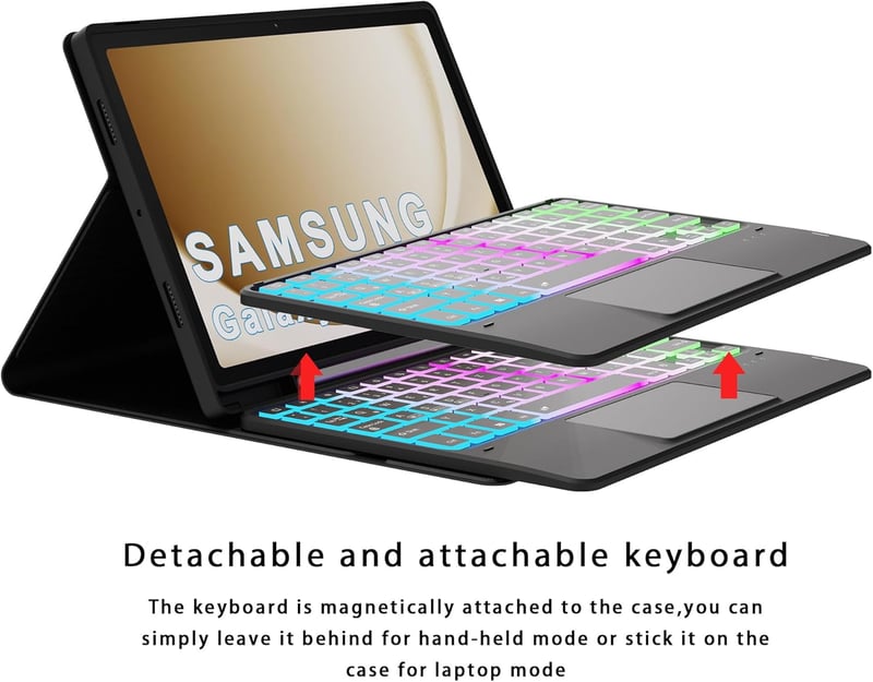 ROOFEI Samsung Galaxy Tab A9+ 11" Billentyűzetes Tok QWERTZ Világítással
