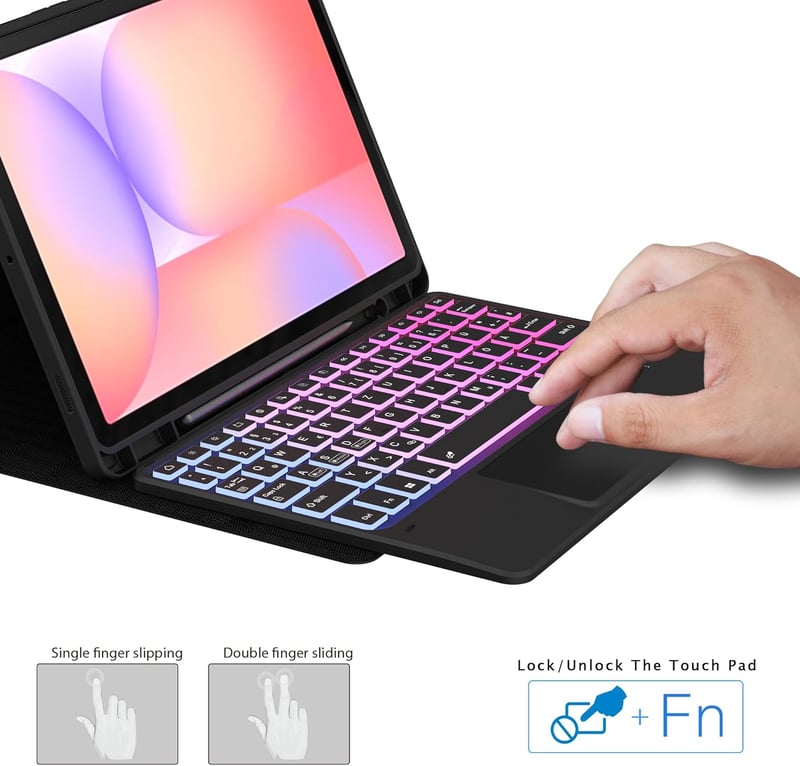 ROOFEI Samsung Galaxy Tab S10 Lite/S9 FE 10.9" Billentyűzetes Tok RGB Világítással